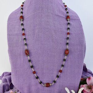 34" black Tulasi with carnelian (gemstone for Mars)